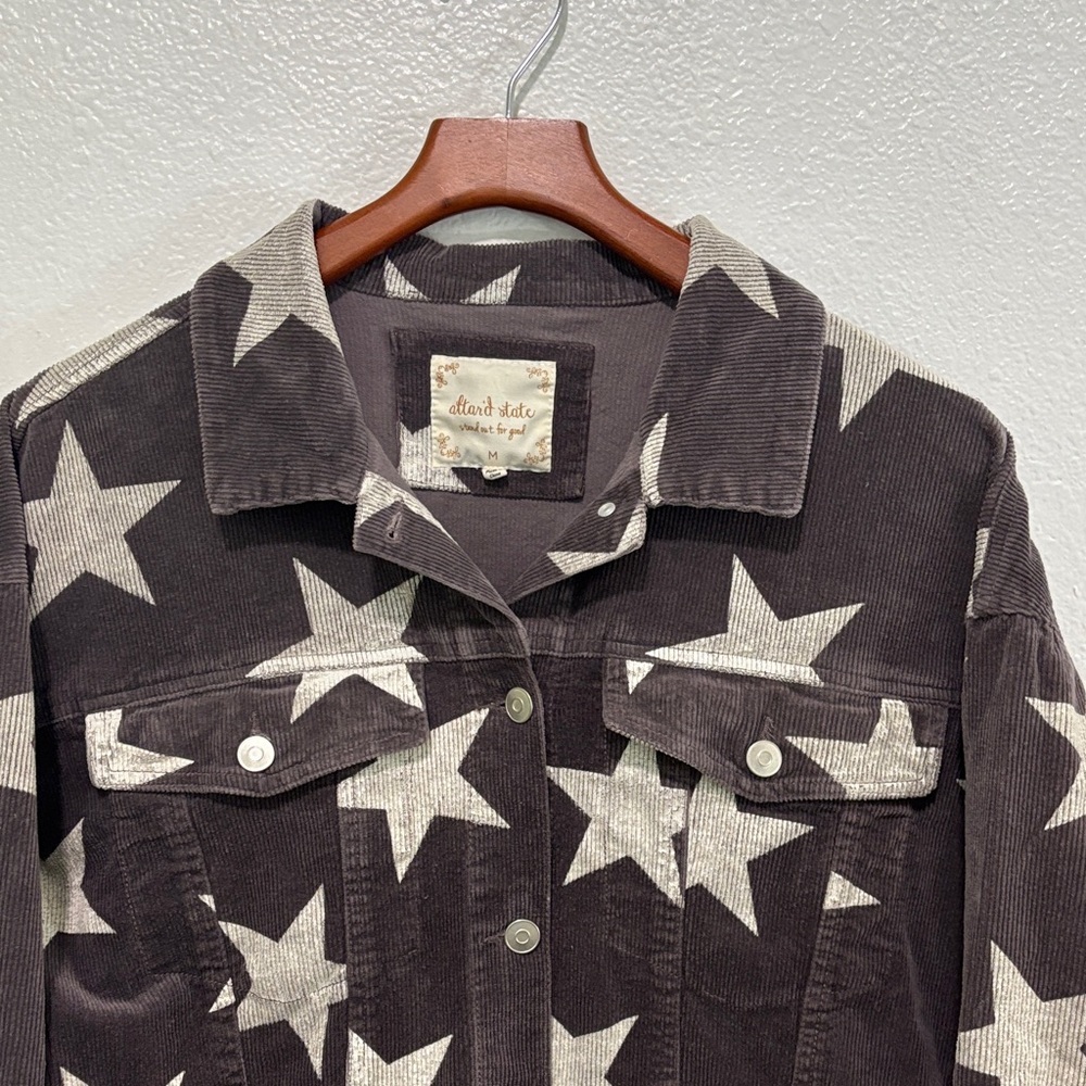 Altar’d State Star Struck Gray Corduroy Jacket Medium Silver Button 97% Cotton - Picture 2 of 6
